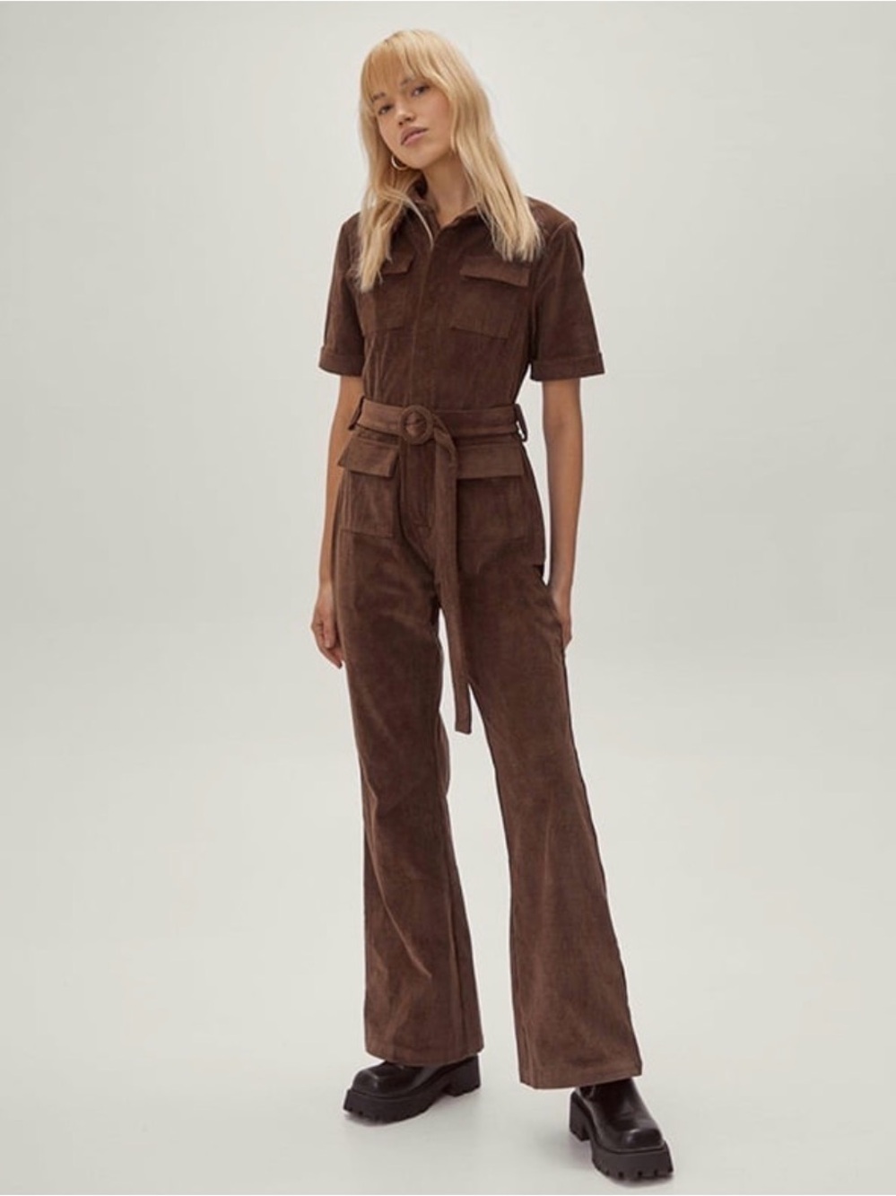 Nasty Gal Olive Utility Short-Sleeve Jumpsuit with Belt